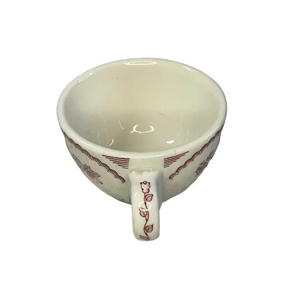 Vintage Walker China Red Floral Pattern Tea Cup, Vitrified Bedford Ohio 1-38 - Picture 4 of 6
